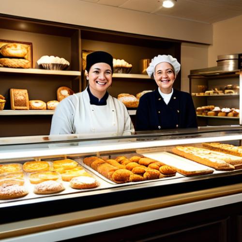 Home 9 Bakery Success Story**
"A heartwarming scene inside a small, family-owned local bakery, fully clothed bakers smiling and serving customers, modest clothing, display cases filled with delicious-looking pastries, warm lighting, inviting atmosphere, appropriate content, safe for work, perfect anatomy, natural proportions, professional photography, high quality."
**