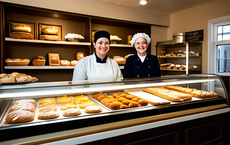 Bakery Success Story**
"A heartwarming scene inside a small, family-owned local bakery, fully clothed bakers smiling and serving customers, modest clothing, display cases filled with delicious-looking pastries, warm lighting, inviting atmosphere, appropriate content, safe for work, perfect anatomy, natural proportions, professional photography, high quality."
**