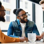 브랜드 마케팅 실전 팁과 교훈 - **Prompt:** A diverse group of young entrepreneurs, both male and female, in a bright and modern co-...